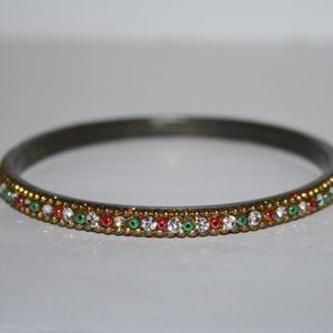 Vintage gold bangle with red green and white
